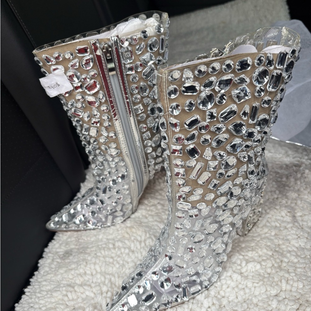 Azalea Wang Crystal Embellished Clear Heels